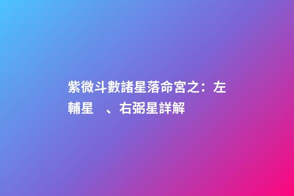 紫微斗數諸星落命宮之：左輔星、右弼星詳解